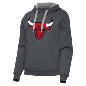 Antigua Chicago Bulls Chic Women's Charcoal Victory Pullover Hoodie