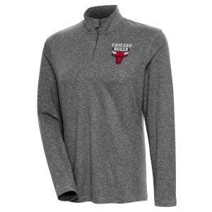 Antigua Unique Chicago Bulls Women's Heather Black Confront Quarter Zip Pullover Top