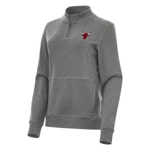 Antigua Gorgeous Chicago Bulls Women's Heather Black Crush Quarter Zip Fleece Sweatshirt