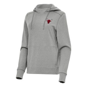 Antigua Chicago Bulls Women's Heather Gray Justice Eye - catching Pullover Hoodie