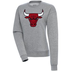 Antigua Chicago Bulls Women's Heather Gray Victory Crewneck Premium Pullover Sweatshirt