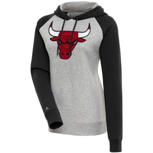 Antigua Chicago Bulls Women's Heather Gray Victory Fabulous Raglan Sleeve Pullover Hoodie