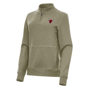 Antigua Chicago Bulls Women's Olive Premium Crush Quarter Zip Fleece Sweatshirt