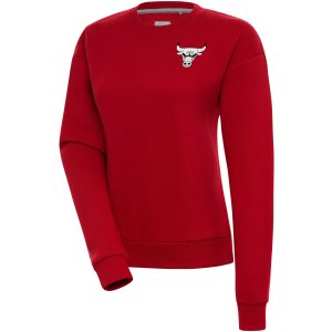Antigua Chicago Bulls Women's Red Brushed Metallic Chic Victory Pullover Sweatshirt