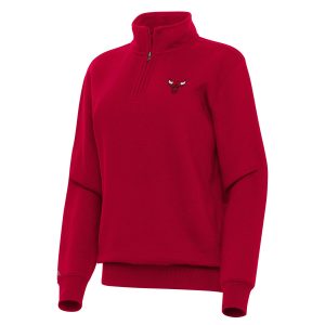Antigua Chicago Bulls Women's Red Victory Chic Quarter Zip Sweatshirt