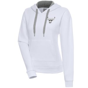 Antigua Chicago Bulls Women's White Brushed Metallic Victory Elegant Pullover Hoodie