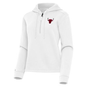 Antigua Chicago Bulls Unique Women's White Contemporary Quarter Zip Hoodie