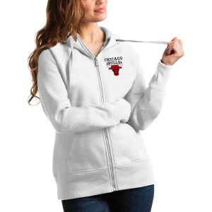 Antigua Chicago Bulls Women's White Victory Full Zip Fabulous Hoodie