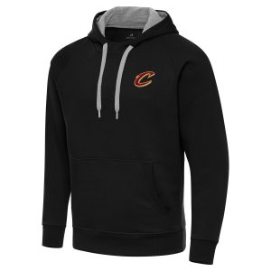 Antigua Cleveland Cavaliers Black Big & Tall Victory Raglan Premium Pullover Hoodie