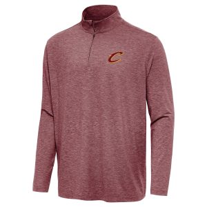 Antigua Cleveland Cavaliers Heather Wine Trendy Hunk Quarter Zip Top