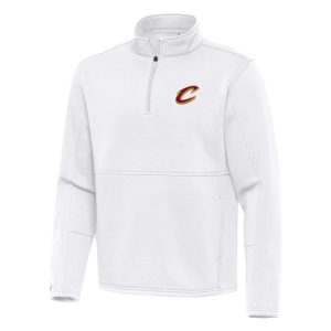 Antigua Cleveland Cavaliers White Twist Fabulous Quarter Zip Pullover Top