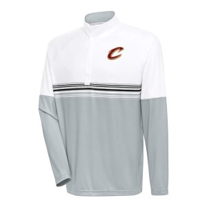 Antigua Cleveland Cavaliers White/Black Stylish Bender Quarter Zip Pullover Top