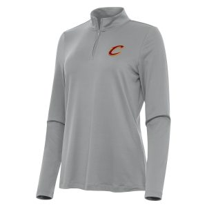 Antigua Cleveland Cavaliers Women's Gray Reprocess Quarter Chic Zip Top