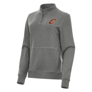 Antigua Cleveland Cavaliers Trendy Women's Heather Black Crush Quarter Zip Fleece Sweatshirt