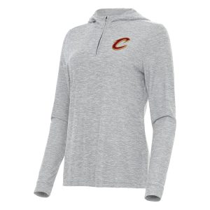 Antigua Cleveland Elegant Cavaliers Women's Heather Gray Daybreak Quarter Zip Hoodie