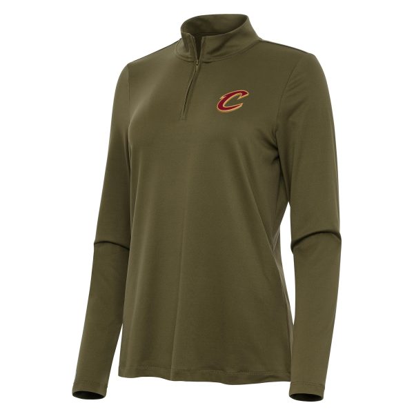 Antigua Cleveland Cavaliers Women's Olive Reprocess Quarter Zip Stylish Top
