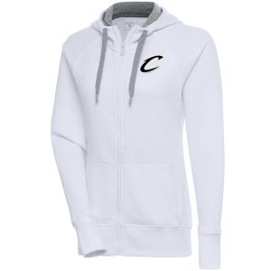 Antigua Cleveland Cavaliers Women's White Brushed Metallic Victory Full Eye - catching Zip Hoodie