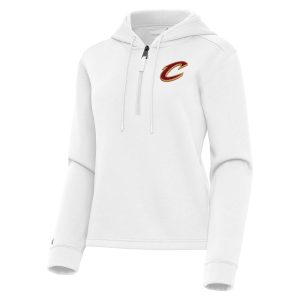 Antigua Cleveland Cavaliers Women's White Contemporary Stylish Quarter Zip Hoodie
