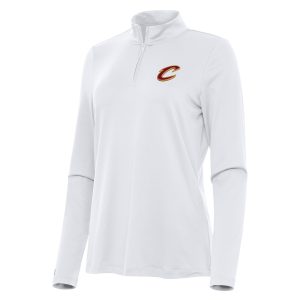 Antigua Cleveland Cavaliers Trendy Women's White Reprocess Quarter Zip Top