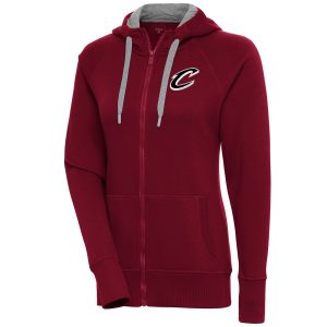 Antigua Cleveland Elegant Cavaliers Women's Wine Brushed Metallic Victory Full Zip Hoodie