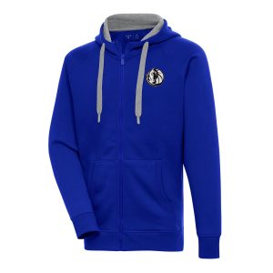 Antigua Dallas Mavericks Blue Metallic Logo Victory Raglan Full Zip Hoodie Trendy