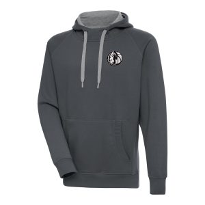Antigua Dallas Mavericks Charcoal Metallic Logo Victory Raglan Chic Pullover Hoodie