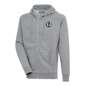 Antigua Dallas Trendy Mavericks Heather Gray Metallic Logo Victory Raglan Full Zip Hoodie