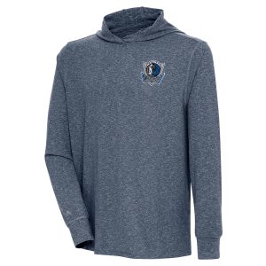 Antigua Dallas Mavericks Heather Navy Stylish Saga Long Sleeve Hoodie T Shirt