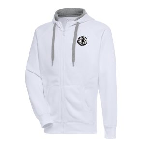 Antigua Dallas Stylish Mavericks White Metallic Logo Victory Raglan Full Zip Hoodie