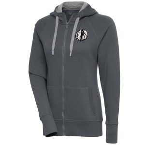 Antigua Dallas Mavericks Women's Charcoal Brushed Metallic Victory Unique Full Zip Hoodie