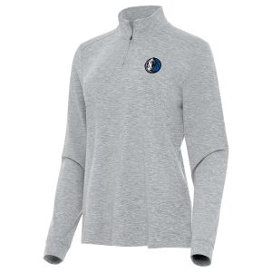 Antigua Dallas Mavericks Stylish Women's Heather Gray Mentor Quarter Zip Mock Long Sleeve Top