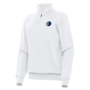 Antigua Dallas Mavericks Women's White Stylish Victory Quarter Zip Sweatshirt