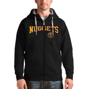 Antigua Denver Nuggets Black Premium Victory Full Zip Hoodie