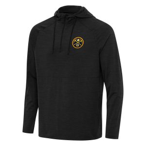 Antigua Denver Nuggets Heather Black Spikes Raglan Quarter Zip Trendy Hoodie
