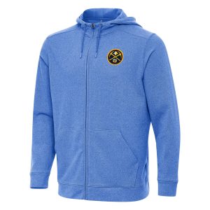 Antigua Denver Nuggets Heather Blue Effortless Full Zip Premium Hoodie Jacket