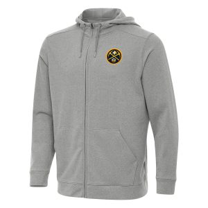 Antigua Premium Denver Nuggets Heather Gray Effortless Full Zip Hoodie Jacket