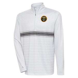 Antigua Denver Nuggets Heather Eye - catching Gray/Black Bullseye Quarter Zip Pullover Top
