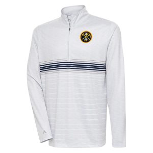 Antigua Denver Nuggets Heather Gray/Navy Bullseye Quarter Zip Pullover Top Fabulous