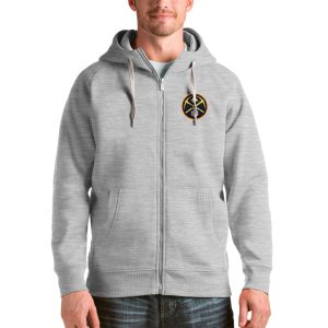 Antigua Denver Nuggets Heathered Gray Eye - catching Logo Victory Full Zip Hoodie