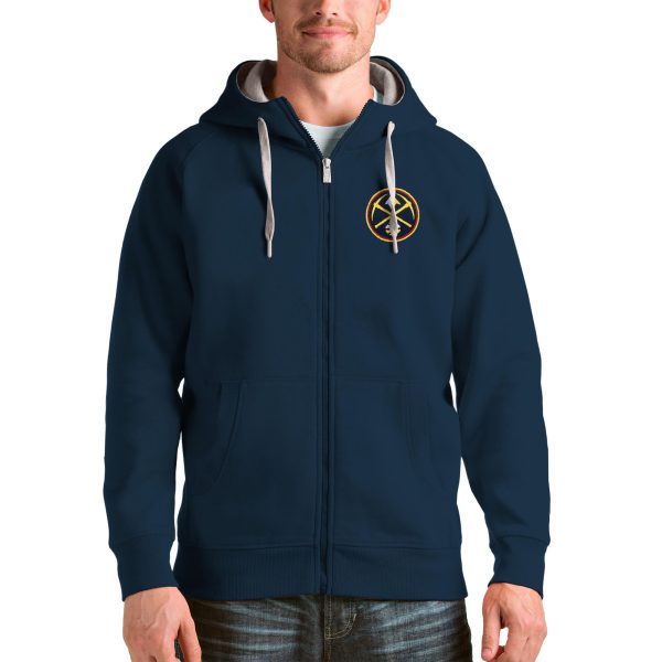 Antigua Denver Nuggets Navy Logo Victory Premium Full Zip Hoodie