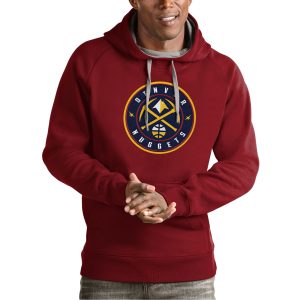 Antigua Denver Premium Nuggets Red Team Logo Victory Pullover Hoodie