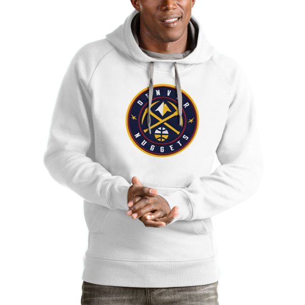 Antigua Denver Nuggets Chic White Logo Victory Pullover Hoodie