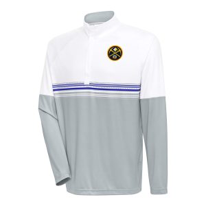 Antigua Denver Nuggets White/Royal Bender Quarter Zip Pullover Top Premium