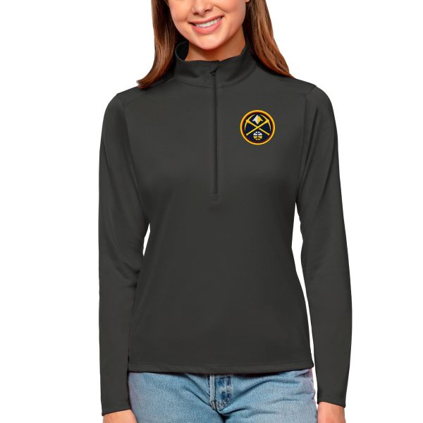 Antigua Denver Nuggets Women's Charcoal Tribute Half Trendy Zip Top