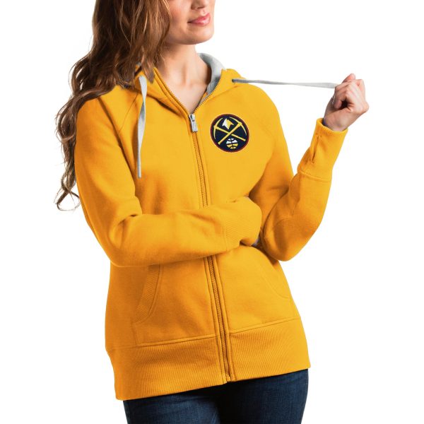 Antigua Denver Nuggets Women's Gold Victory Full Zip Hoodie Premium