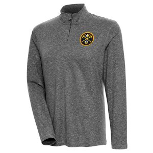 Antigua Denver Nuggets Women's Heather Black Confront Quarter Zip Pullover Trendy Top