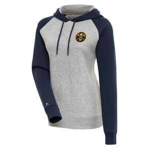 Antigua Denver Stylish Nuggets Women's Heather Gray/Navy Victory Raglan Sleeve Pullover Hoodie