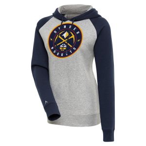 Antigua Stylish Denver Nuggets Women's Heather Gray/Navy Victory Raglan Sleeve Pullover Hoodie
