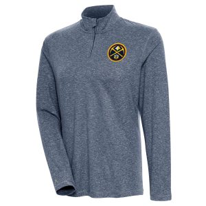 Antigua Denver Gorgeous Nuggets Women's Heather Navy Confront Quarter Zip Pullover Top
