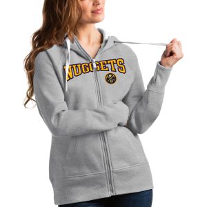 Antigua Denver Nuggets Women's Heathered Gray Team Victory Full Zip Fabulous Hoodie